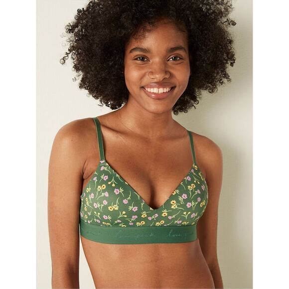 Victoria's Secret Green Floral Everywhere Wireless Lightly Lined Bra Size 32DD - Picture 1 of 6